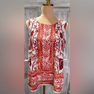 Nicole Miller White Tank with Pink and Red Floral Print